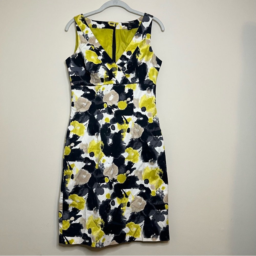 H&M A-Line strapless black white lime green pattern work wear zip back women's 8